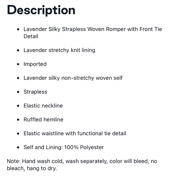 Lavender Silky Strapless Romper w/ Front Tie Detail - Picture 9 of 11